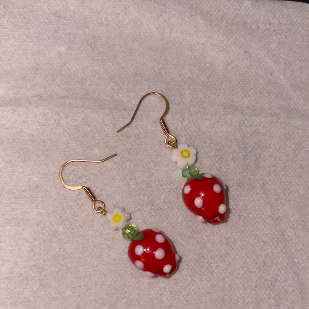 Handmade Red Strawberry Dangle Earrings